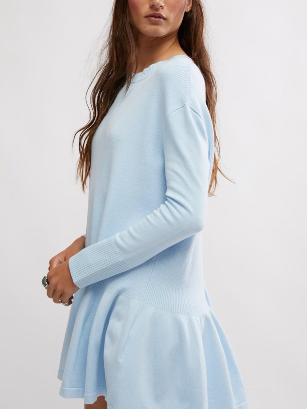 Free People Time On My Side Ice Water Blue Knit Mini Dress - Picture 2 of 8